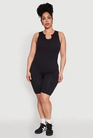 Womens Plus Seamless Ribbed Notch Neck Tank Top,