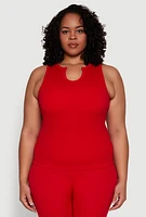 Womens Plus Size Seamless Ribbed Notch Neck Tank Top, Red, Size 2X-3X