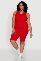 Womens Plus Size Seamless Ribbed Notch Neck Tank Top, Red, Size 2X-3X