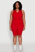 Womens Plus Size Seamless Ribbed Notch Neck Tank Top, Red, Size 2X-3X