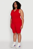 Womens Plus Size Seamless Ribbed Notch Neck Tank Top, Red, Size 2X-3X