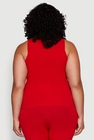 Womens Plus Size Seamless Ribbed Notch Neck Tank Top, Red, Size 2X-3X