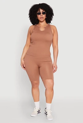 Womens Plus Seamless Rib Knit Biker Shorts, 2X-3X