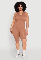 Womens Plus Seamless Rib Knit Biker Shorts,