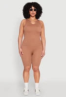 Womens Plus Seamless Rib Knit Biker Shorts,