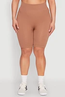 Womens Plus Seamless Rib Knit Biker Shorts,
