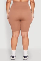 Womens Plus Seamless Rib Knit Biker Shorts,