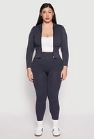 Womens Plus Size Seamless Acid Wash Zip Front Top, Black, Size 1X-2X