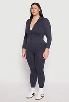 Womens Plus Size Seamless Acid Wash Zip Front Top, Black, Size 1X-2X