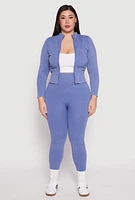 Womens Plus Size Seamless Acid Wash Zip Front Top, Blue, Size 2X-3X