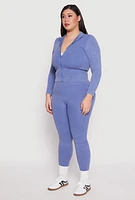 Womens Plus Size Seamless Acid Wash Zip Front Top, Blue, Size 2X-3X