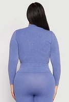 Womens Plus Size Seamless Acid Wash Zip Front Top, Blue, Size 2X-3X