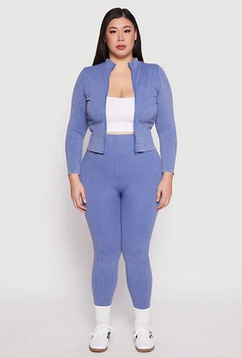 Womens Plus Size Seamless Acid Wash High Waist Leggings, Blue, Size 1X-2X