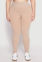 Womens Plus Size Seamless Acid Wash High Waist Leggings, Khaki, Size 2X-3X
