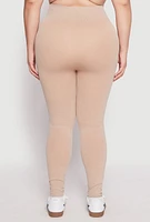 Womens Plus Size Seamless Acid Wash High Waist Leggings, Khaki, Size 2X-3X