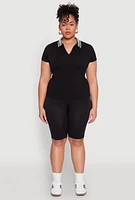 Womens Plus Size Contrast Trim Polo Shirt, Black, Size 2X-3X