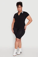 Womens Plus Size Contrast Trim Polo Shirt, Black, Size 2X-3X