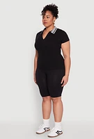Womens Plus Size Contrast Trim Polo Shirt, Black, Size 2X-3X