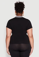 Womens Plus Size Contrast Trim Polo Shirt, Black, Size 2X-3X