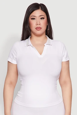 Womens Plus Size Contrast Trim Polo Shirt, White, Size 1X-2X