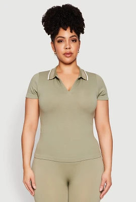 Womens Plus Contrast Trim Polo Shirt,