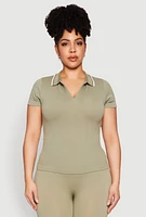 Womens Plus Contrast Trim Polo Shirt,