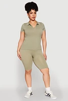 Womens Plus Contrast Trim Polo Shirt,