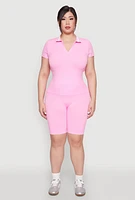 Womens Plus Size Contrast Trim Polo Shirt, Pink, Size 2X-3X