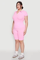 Womens Plus Size Contrast Trim Polo Shirt, Pink, Size 2X-3X