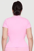 Womens Plus Size Contrast Trim Polo Shirt, Pink, Size 2X-3X