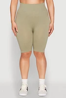 Womens Plus High Waisted Biker Shorts, 1X-2X