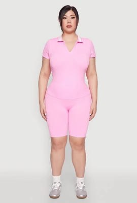 Womens Plus Size High Waisted Biker Shorts, Pink, Size 1X-2X