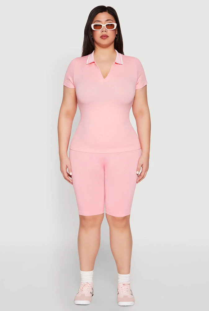 Womens Plus Size High Waisted Biker Shorts, Pink, Size 1X-2X