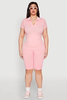 Womens Plus Size High Waisted Biker Shorts, Pink, Size 1X-2X