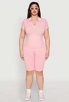 Womens Plus Size High Waisted Biker Shorts, Pink, Size 1X-2X