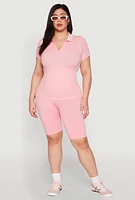 Womens Plus Size High Waisted Biker Shorts, Pink, Size 1X-2X
