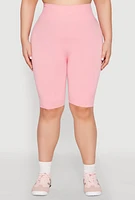 Womens Plus Size High Waisted Biker Shorts, Pink, Size 1X-2X