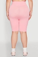 Womens Plus Size High Waisted Biker Shorts, Pink, Size 1X-2X