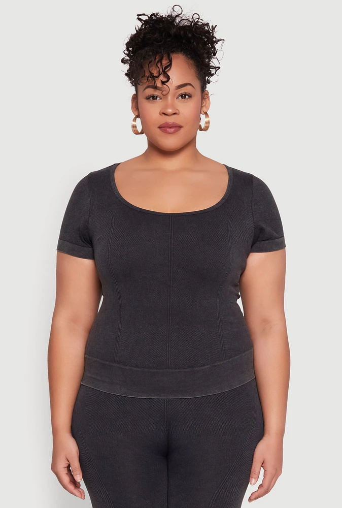 Womens Plus Size Mineral Wash Scoop Neck Tee, Grey, Size 2X-3X
