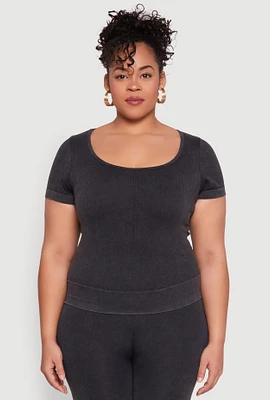 Womens Plus Size Mineral Wash Scoop Neck Tee, Grey, Size 2X-3X