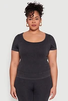 Womens Plus Mineral Wash Scoop Neck Tee, Grey,