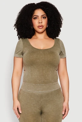 Womens Plus Size Mineral Wash Scoop Neck Tee, Green, Size 1X-2X
