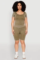 Womens Plus Size Mineral Wash Scoop Neck Tee, Green, Size 1X-2X