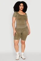 Womens Plus Size Mineral Wash Scoop Neck Tee, Green, Size 1X-2X