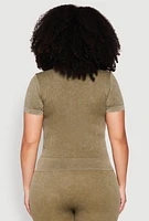 Womens Plus Size Mineral Wash Scoop Neck Tee, Green, Size 1X-2X