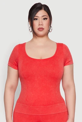 Womens Plus Size Mineral Wash Scoop Neck Tee, Red, Size 1X-2X