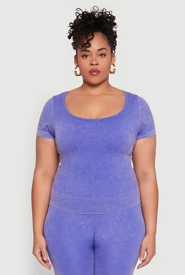 Womens Plus Mineral Wash Scoop Neck Tee,