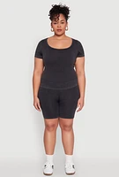 Womens Plus Size Mineral Wash Biker Shorts, Black, Size 2X-3X