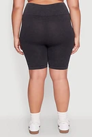 Womens Plus Size Mineral Wash Biker Shorts, Black, Size 2X-3X