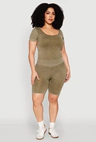 Womens Plus Size Mineral Wash Biker Shorts, Green, Size 2X-3X